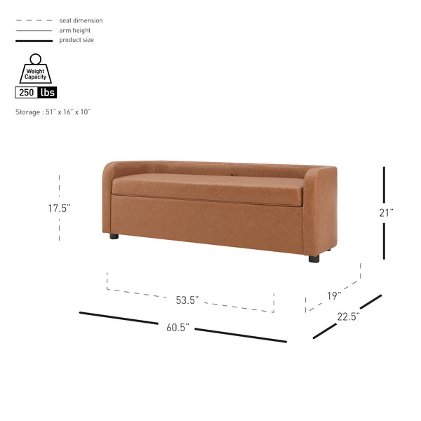 New Pacific Direct Wendy Faux Leather Storage Bench - Stylish Vintage Cider Design, Perfect For Any Room, Easy Assembly! Vintage Cider  1900241-vcd-npd