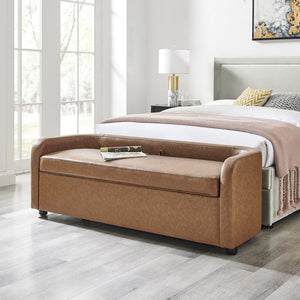 New Pacific Direct Wendy Faux Leather Storage Bench - Stylish Vintage Cider Design, Perfect For Any Room, Easy Assembly! Vintage Cider  1900241-vcd-npd