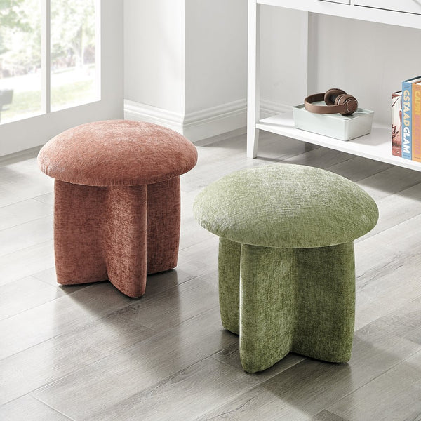 New Pacific Direct Cielo Charming Mushroom-shaped Ottoman In Soft Coral Fabric For Stylish Spaces And Footrest Use Millburry Green 100% Polyester 1900242-707-npd