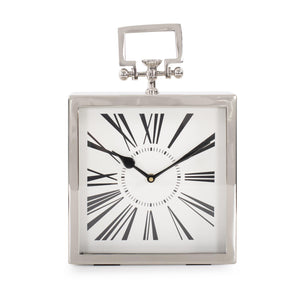 Howard Elliott Herbert Handled Table Clock - Art Deco Elegance With Textured Metal Design And Unique Clock Face Silver Aluminium,Stainless Steel,Glass 190026-howard-elliott
