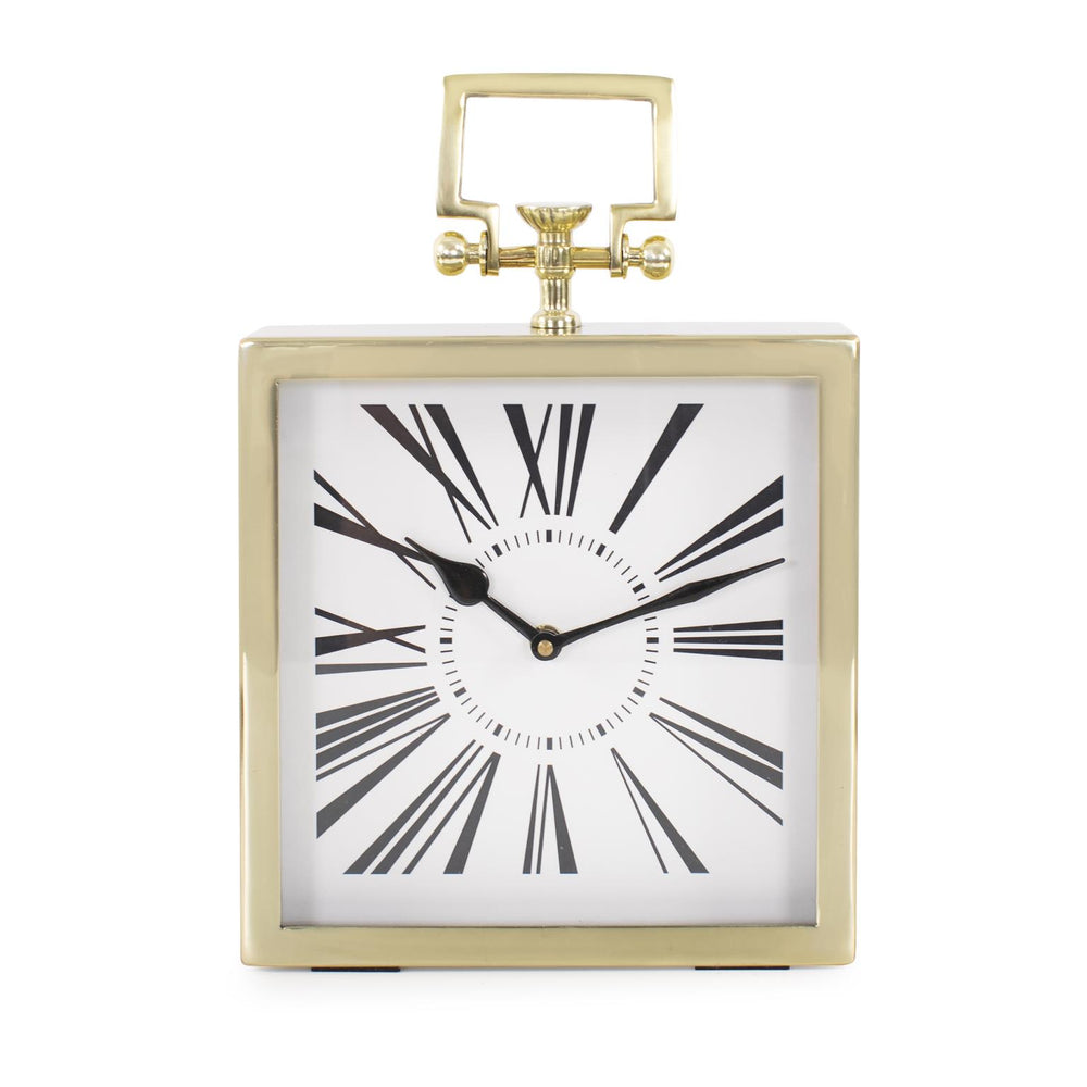 Howard Elliott Herbert Handled Table Clock - Art Deco Elegance With Textured Metal Design And Unique Clock Face Gold Aluminium,Stainless Steel,Glass 190027-howard-elliott