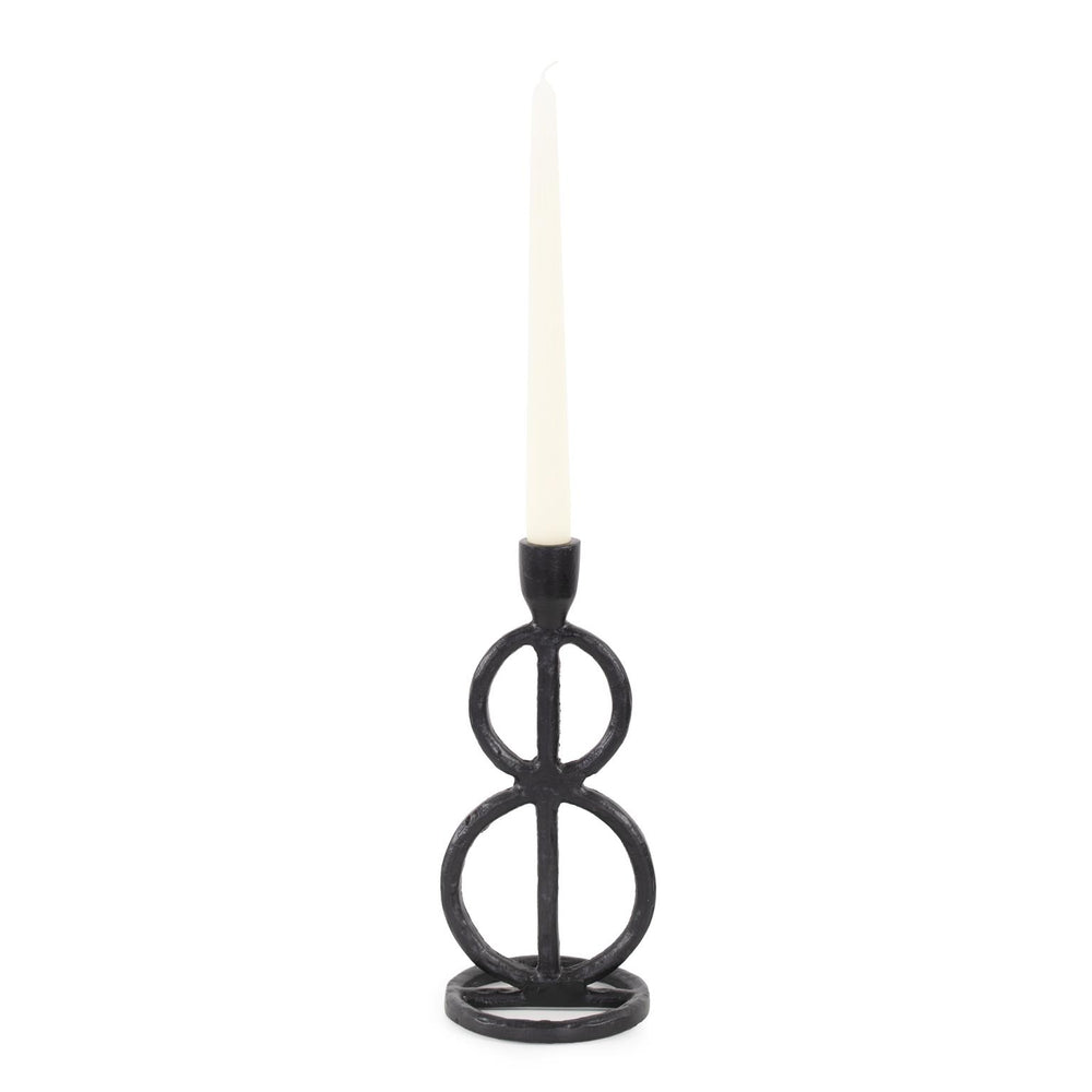 Howard Elliott Double Circle Arman Aluminum Candlestick - Modern Elegance For Your Dining Table Or Mantel Decor Black Aluminum 190031-howard-elliott