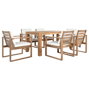 English Elm Trexm Acacia Wood Outdoor Dining Set Seats Six with Umbrella Hole Rustic Patio Beige,Light Teak TM000019AAD