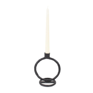 Howard Elliott Double Circle Arman Aluminum Candlestick - Modern Elegance For Your Dining Table Or Mantel Decor Black Aluminum 190032-howard-elliott