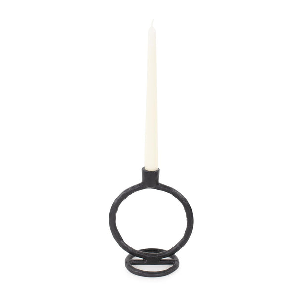 Howard Elliott Double Circle Arman Aluminum Candlestick - Modern Elegance For Your Dining Table Or Mantel Decor Black Aluminum 190032-howard-elliott