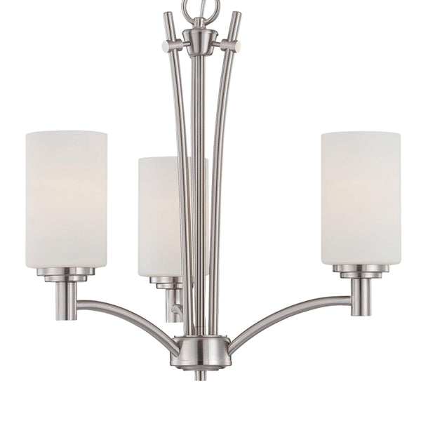 Thomas Lighting Pittman Three Light Chandelier Frosted Glass Cylinders Brushed Nickel Modern Ceiling Fixture 20 inches 190040217