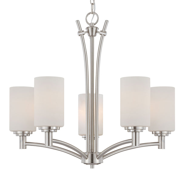 Thomas Lighting Pittman Three Light Chandelier Frosted Glass Cylinders Brushed Nickel Modern Ceiling Fixture 24 inches 190041217