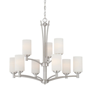 Thomas Lighting Pittman Three Light Chandelier Frosted Glass Cylinders Brushed Nickel Modern Ceiling Fixture 31 inches 190042217