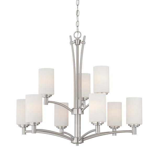 Thomas Lighting Pittman Three Light Chandelier Frosted Glass Cylinders Brushed Nickel Modern Ceiling Fixture 31 inches 190042217
