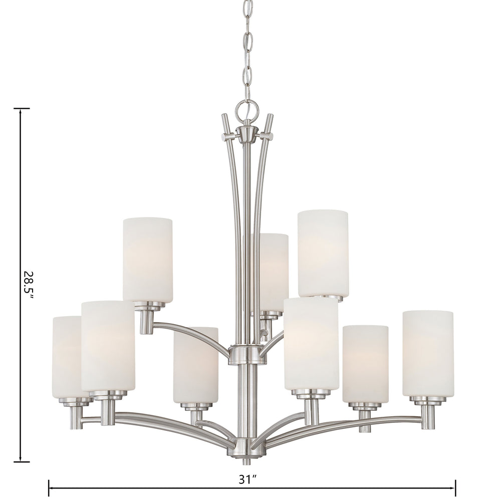 Thomas Lighting Pittman Three Light Chandelier Frosted Glass Cylinders Brushed Nickel Modern Ceiling Fixture 31 inches 190042217