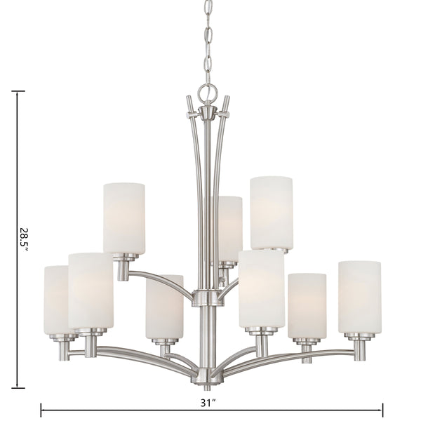 Thomas Lighting Pittman Three Light Chandelier Frosted Glass Cylinders Brushed Nickel Modern Ceiling Fixture 31 inches 190042217