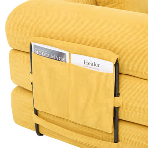 English Elm UNITED modular foldable sofa with metal frame, corduroy upholstery, side pocket & quick assembly convenience Mustard yellow W1568P375635
