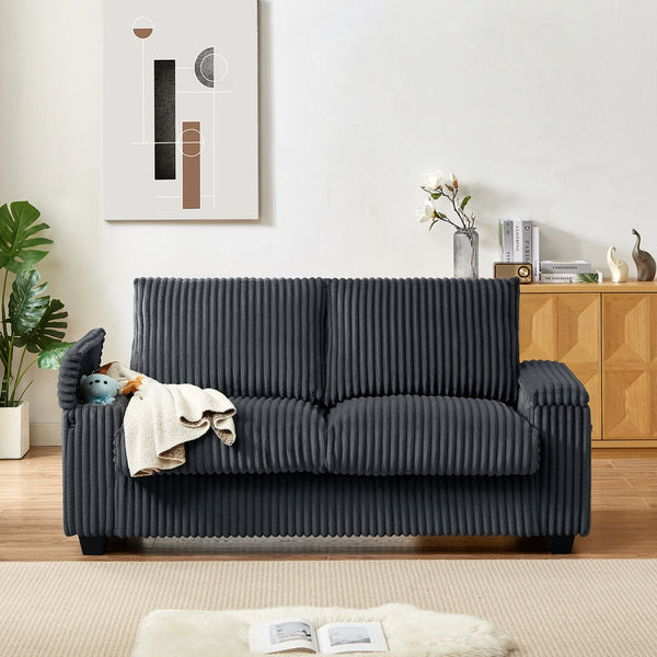 English Elm 71" Loveseat Dark Grey Corduroy Sofa with USB Port, Built-In Armrest Storage & Durable Frame W542P210622