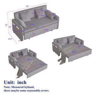 English Elm FX'' 66 Inch Sleeper Sofa Bed 3-in-1 Convertible Pullout Sofa with Plush Corduroy, 4 Pillows, Pockets Grey W1926S00059