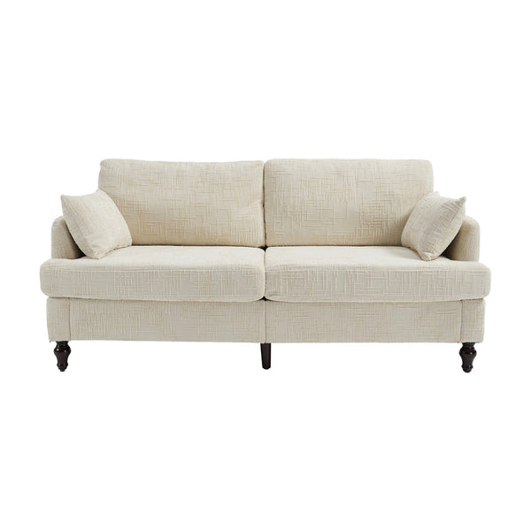 English Elm Modern chenille 2-seater sofa with LED lighting, USB charging, storage pocket, sturdy wood legs Beige W395P318540