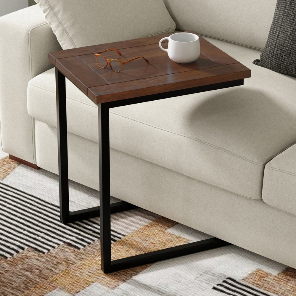 English Elm Skyler Mango Wood C Shaped Side Table with Steel Base for Sofa or Bedside Use B136P419897