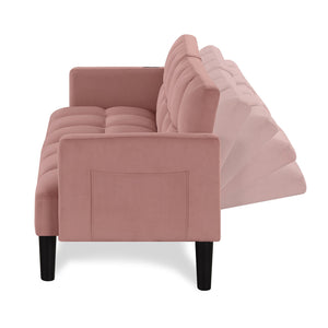 English Elm Velvet Convertible Futon Sofa Bed with Adjustable Back, Plush 9" Cushion, Eucalyptus Frame for Apartments Pink W1413P332830