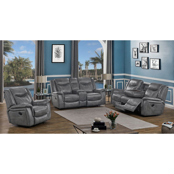 English Elm Carmen Luxe Faux Leather Cool Grey Motion Loveseat with Dual Recline, Storage & Plush Cushioningcomfort B062P357777