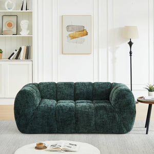 English Elm Chenille Cloud Sofa with Quilted Checkered Cushions and Piano Key Backrest Design Green W834P442226