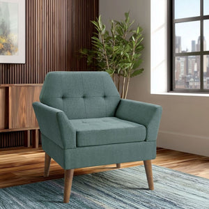 English Elm Modern Hand-tufted Lounge Chair Solid Wood Legs Mid-century Accent Seat for Living Room Blue B035P482917