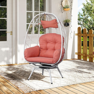 English Elm Oversized Swivel Rattan Egg Chair with Plush Cushion for Patio or Living Room T5880P501001