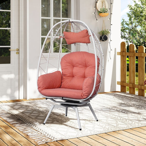 English Elm Oversized Swivel Rattan Egg Chair with Plush Cushion for Patio or Living Room T5880P501001