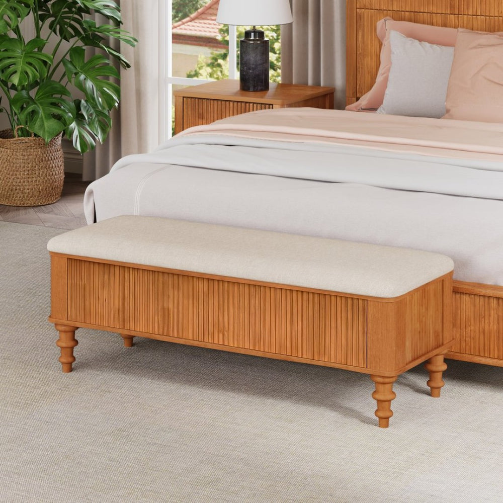English Elm 50.8-inch Linen Upholstered Storage Bench Rubberwood Frame Lift Top Bedroom Entryway W1716P409897