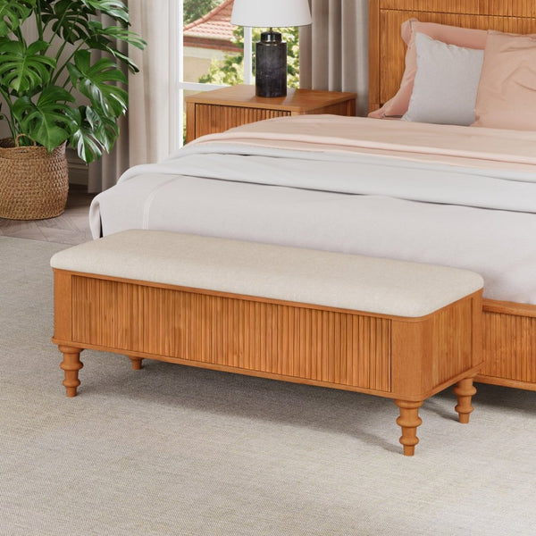 English Elm 50.8-inch Linen Upholstered Storage Bench Rubberwood Frame Lift Top Bedroom Entryway W1716P409897