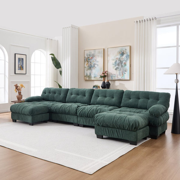 English Elm U Shaped Modular Cloud Sectional with Plush Flannelette Upholstery Deep Seat Living Room Sofa Green W2120S00051