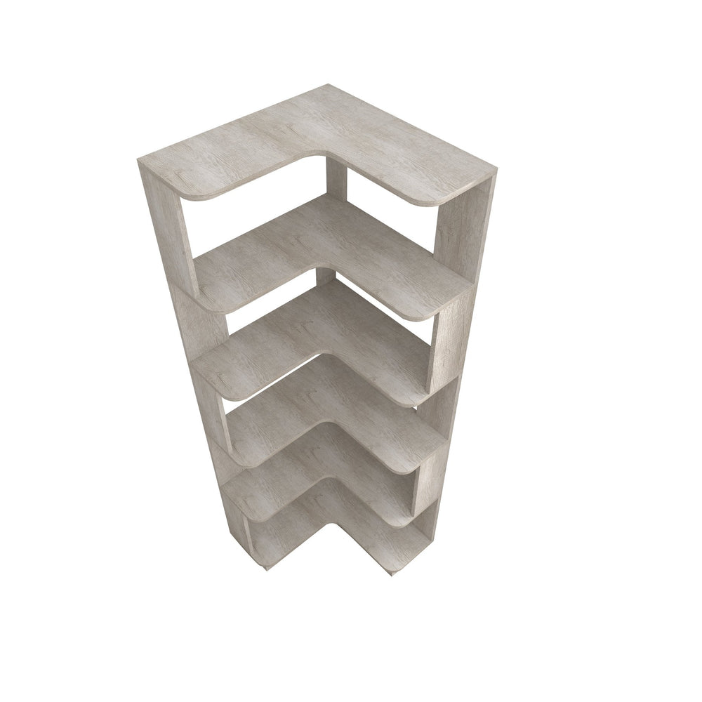 English Elm 6 Tier Freestanding L-Shaped Corner Bookshelf with Anti-Tip, Rounded Corners, 3D Wood Grain Finish Light Gray W2899P372517