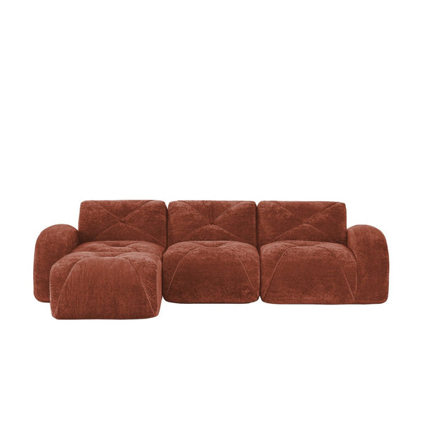 English Elm L-shaped Velvet Sectional Sofa Tufted Modular Seating with Ottoman for Living Room Red+Brown W714S01608