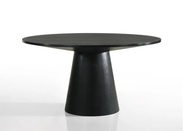 English Elm Jacopo Round Pedestal Dining Set Seats Four with Ebony Frame Beige Upholstered Chairs B2749S00344
