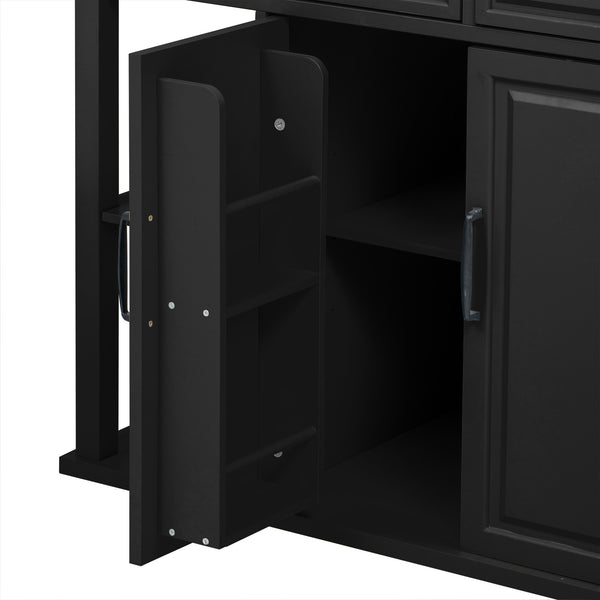 English Elm K&K 47 Inch Kitchen Island with Extendable Dining Table, Rolling Storage Cabinet, Built-In Power Black N707P215327B