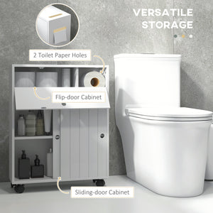 English Elm kleankin Slim Toilet Paper Cabinet on Wheels with Adjustable Shelf, Sliding Doors & Flip Top (White) W2225P229297