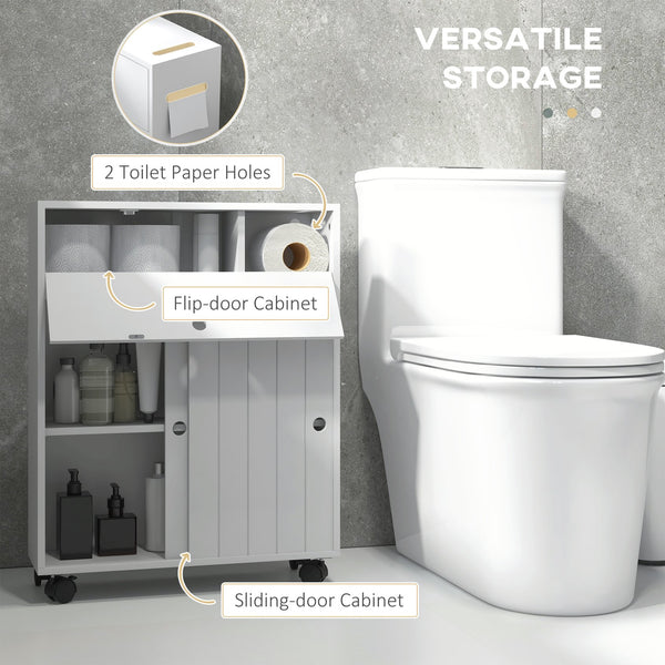 English Elm kleankin Slim Toilet Paper Cabinet on Wheels with Adjustable Shelf, Sliding Doors & Flip Top (White) W2225P229297