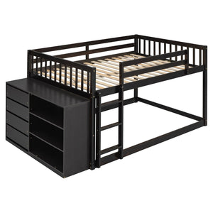 English Elm Full Over Bunk Bed with Four Drawers Three Shelves Pine and Mdf Kids Frame Espresso LT000267AAP-1