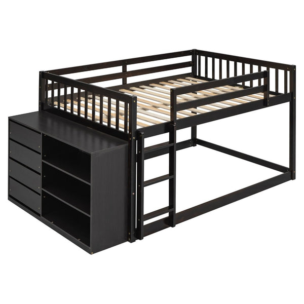 English Elm Full Over Bunk Bed with Four Drawers Three Shelves Pine and Mdf Kids Frame Espresso LT000267AAP-1