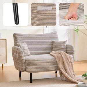 English Elm Modern tufted two-seater sofa with boucle upholstery, tapered legs, storage pockets and plush comfort for small spaces and offices khaki W395P376587