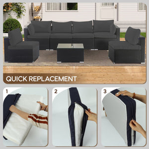 English Elm Cushion Covers 14Pc Set for 7-Piece Wicker Sectional Sofa Outdoor Slipcovers with Zippers Non-Slip Protection Grey W419P295492