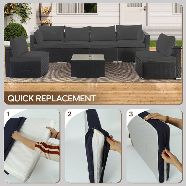 English Elm Cushion Covers 14Pc Set for 7-Piece Wicker Sectional Sofa Outdoor Slipcovers with Zippers Non-Slip Protection Grey W419P295492