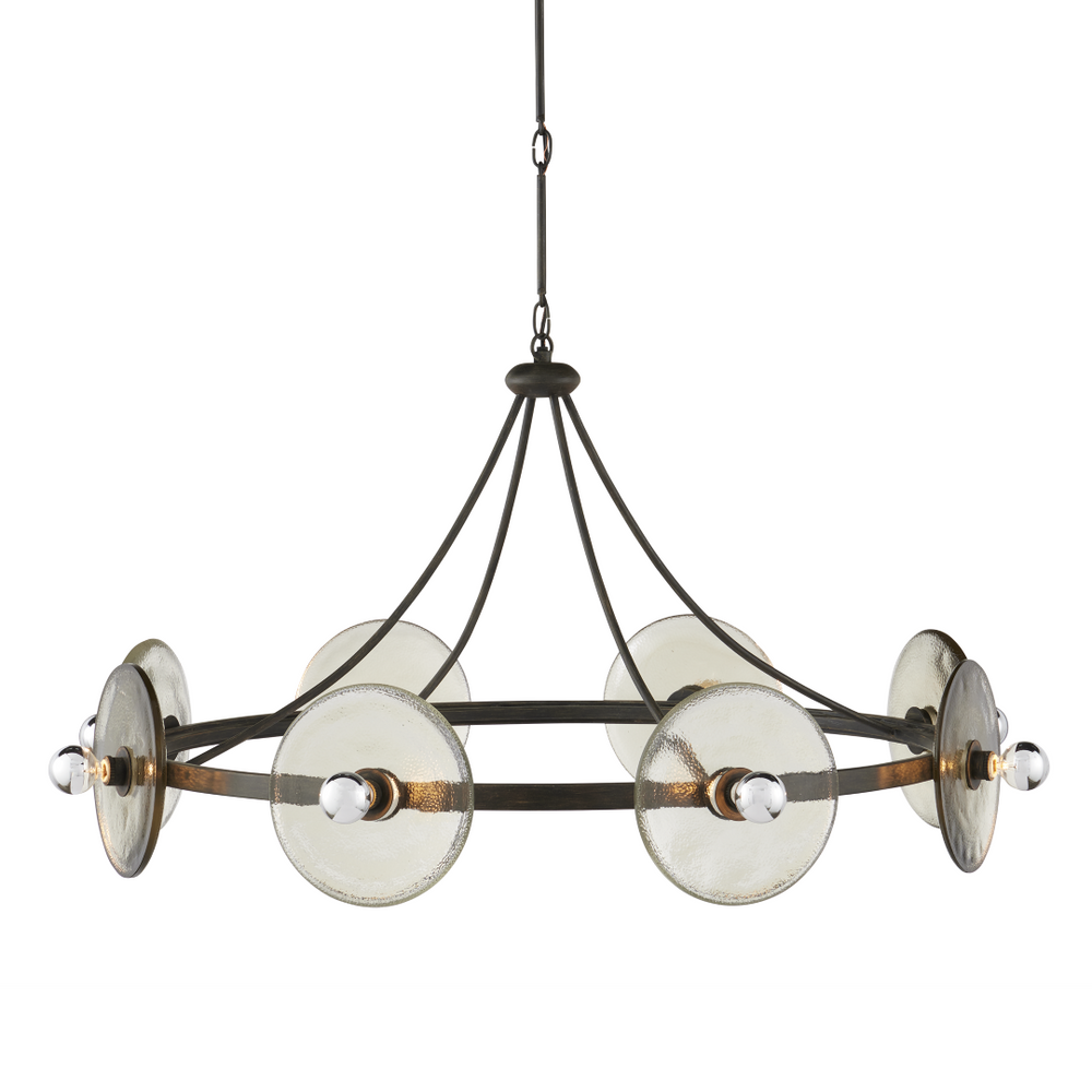 Circumstellar Disc Chandelier – Stunning Handmade Recycled Glass & Wrought Iron Light Fixture