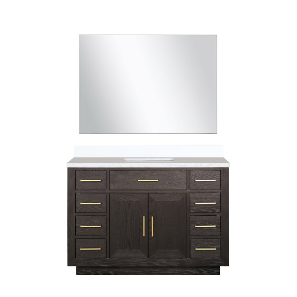 English Elm Brown Oak Single Bath Vanity Set With Cultured Marble Top & Large Frameless Mirror – Elegant Design B2731S01403