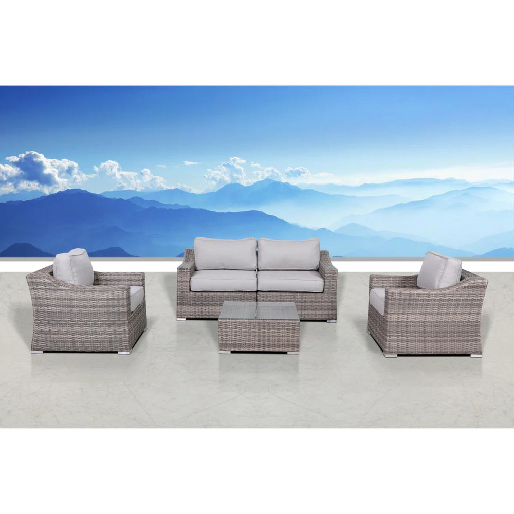 English Elm LSI 4-Seater Wicker Conversation Set with Cushions — All-Weather Aluminum Frame, HDPE Wicker Comfort B120S00066