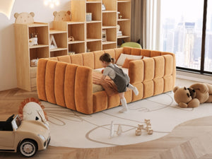 English Elm Upholstered Velvet Toddler Daybed with Removable Guardrails and Solid Slat Support Orange N899P452426C