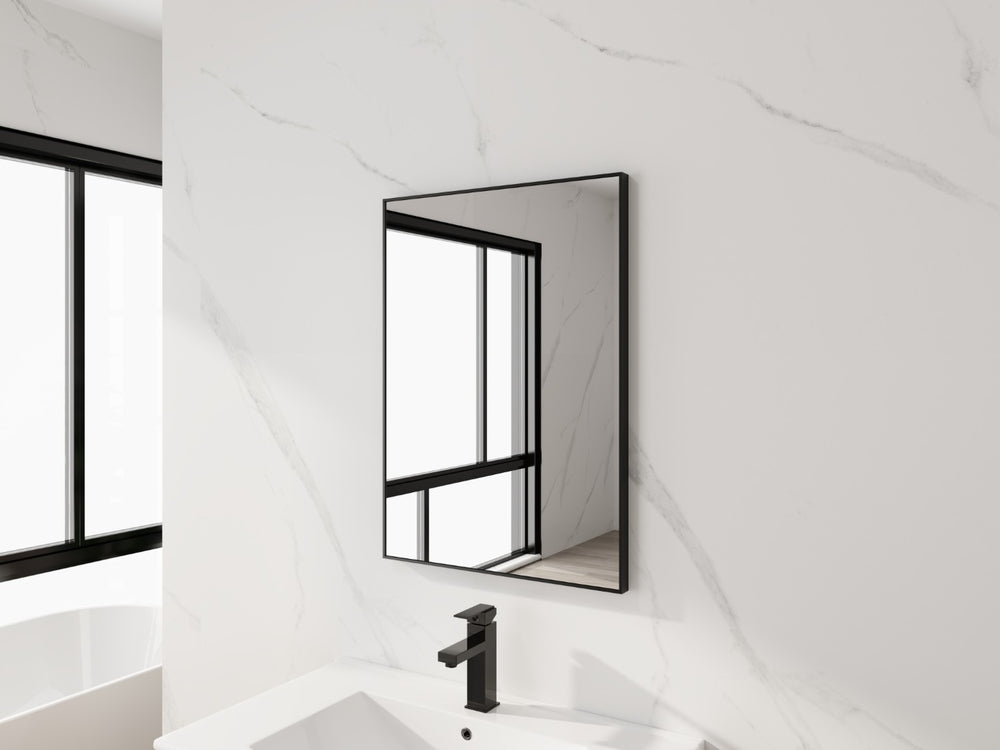 English Elm 20'' Matte Black Aluminum Rectangular Wall Mirror Moisture Resistant Vanity Decor W999P470280