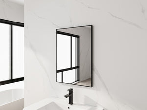 English Elm 20'' Matte Black Aluminum Rectangular Wall Mirror Moisture Resistant Vanity Decor W999P470280