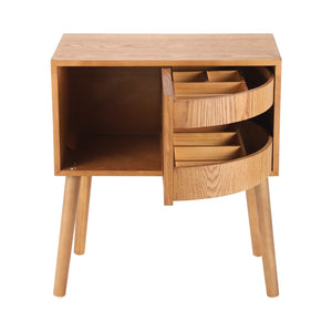 English Elm Rotating Rattan Nightstand Push Open Hidden Storage Mid Century Wood Leg Bedside Natural N761P288451M