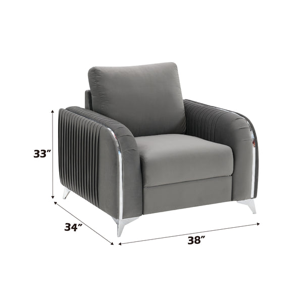 English Elm Wenona Gray Velvet Chair with Chrome Legs, Pocket Coil Seat, Wooden Frame, KD Assembly, Luxurious Comfort B2726S00042