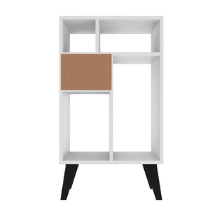 Manhattan Comfort Warren Mid-Century Modern Bookcase White with Black Feet 190AMC205