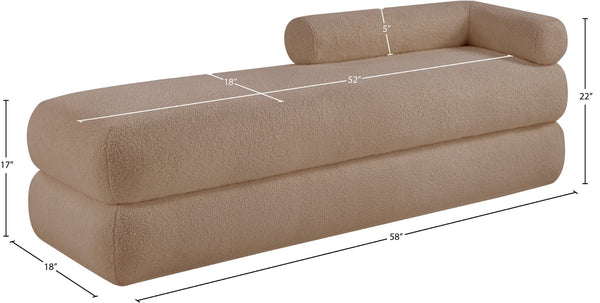 Meridian Furniture Kennedy Upholstered Bench with Channel Tufted Base Plush Seat for Bedroom or Living Room Beige Faux Shearling Teddy Fabric 190Beige